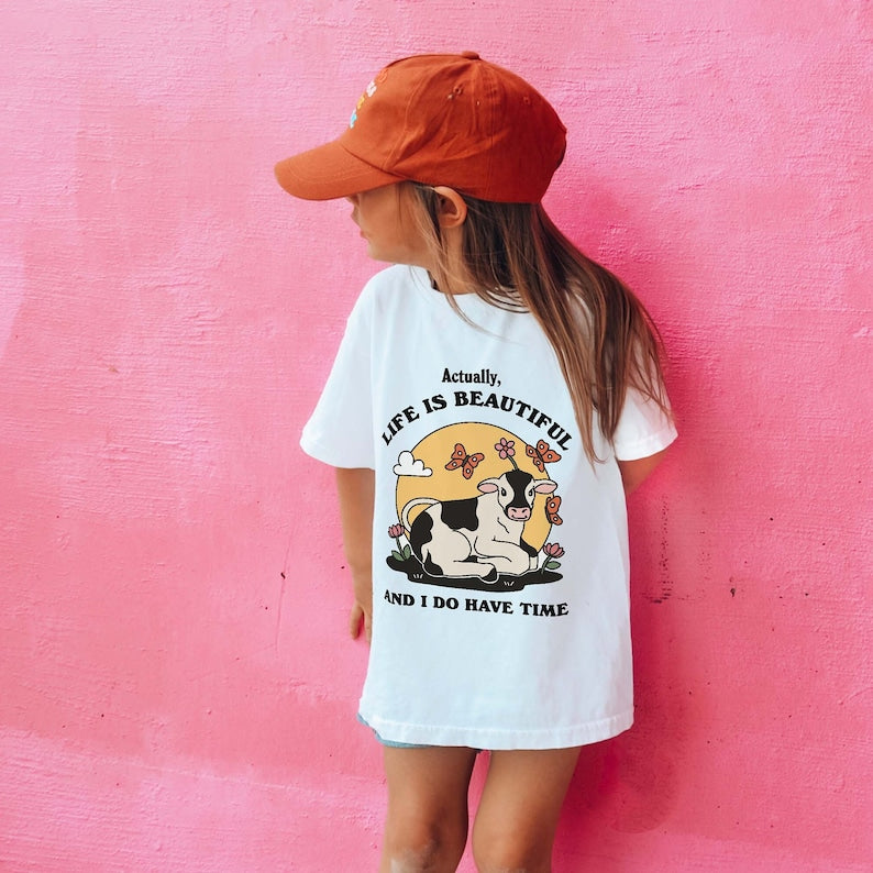 'Actually life is beautiful' Kid's Cow T-shirt