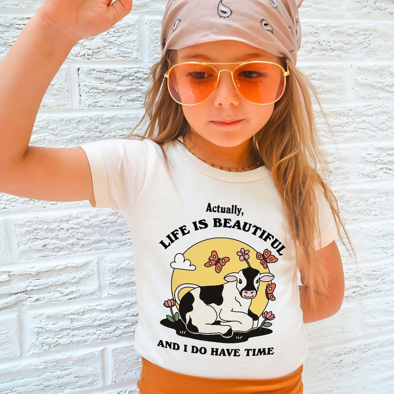 'Life is beautiful' Kid's Cow T-shirt