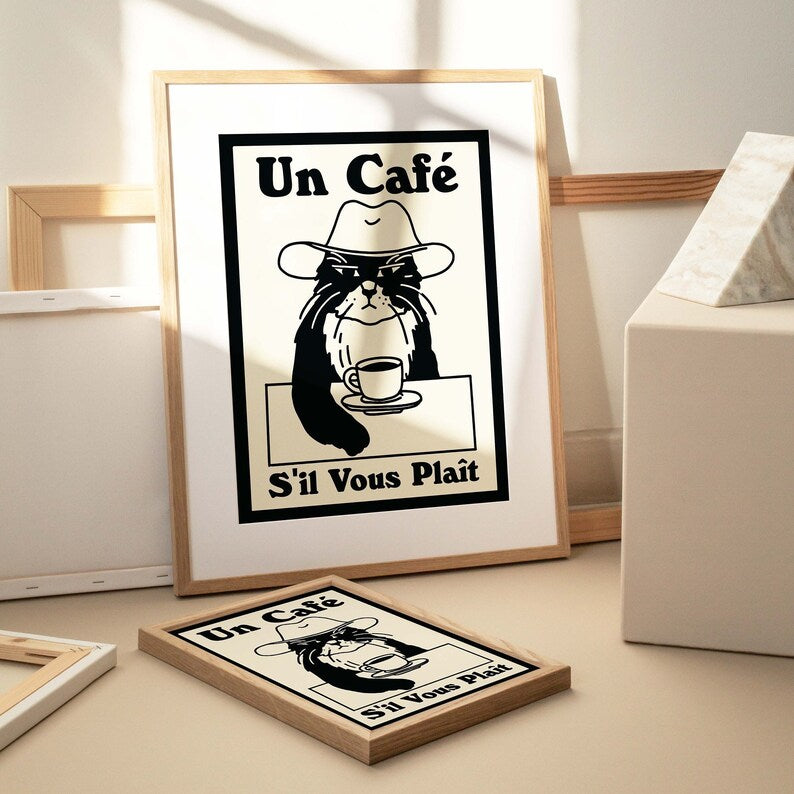 'Un Cafe' Cat Print