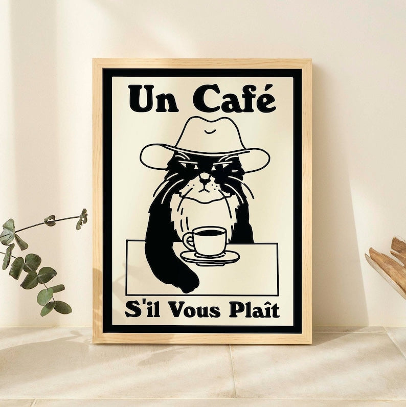 'Un Cafe sil vous plait' Cat Print