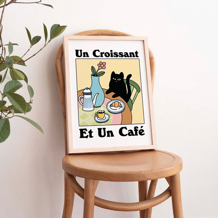 'Un Croissant, et un cafe' Cat Print