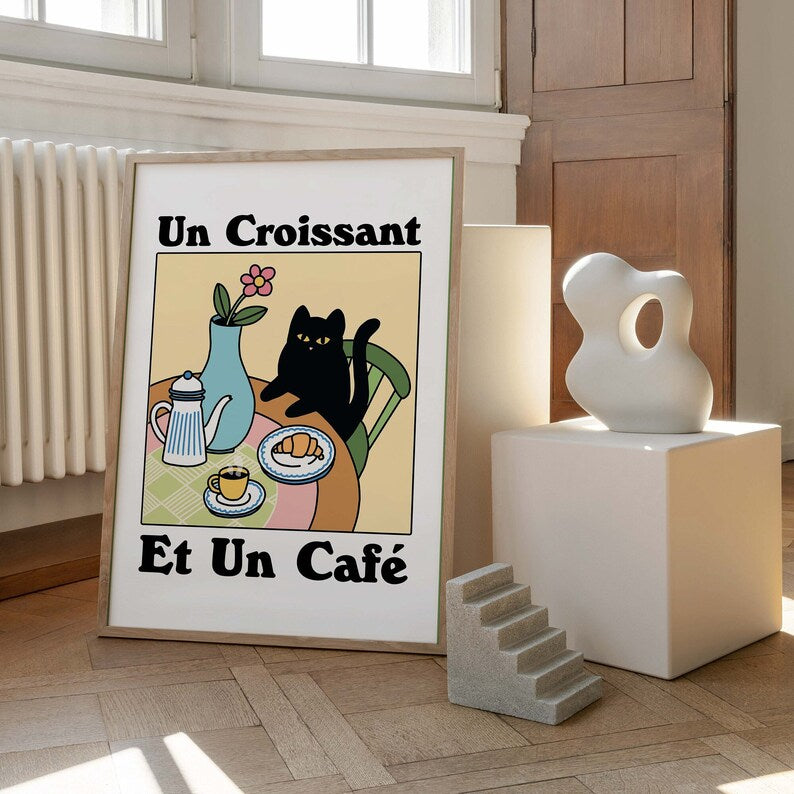 'Un Croissant, et un cafe' Cat Print