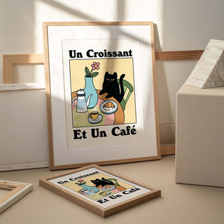 'Un Croissant, et un cafe' Cat Print