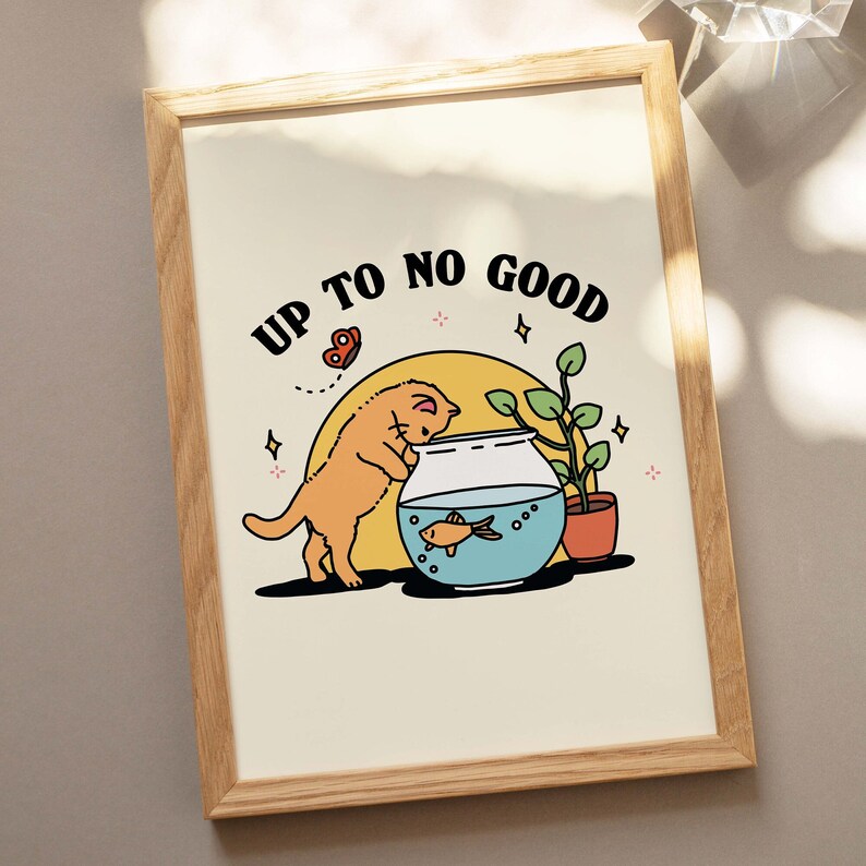 'Up to no good' Cat Print