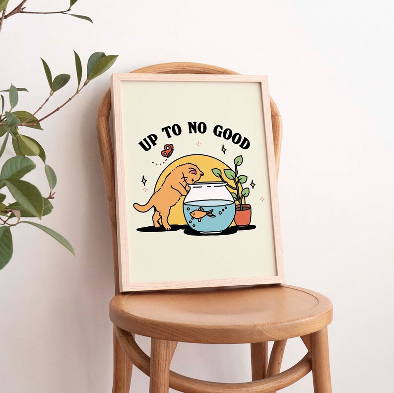 'Up to no good' Cat Print