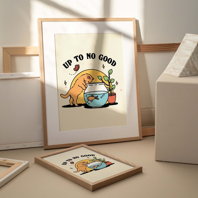 'Up to no good' Cat Print