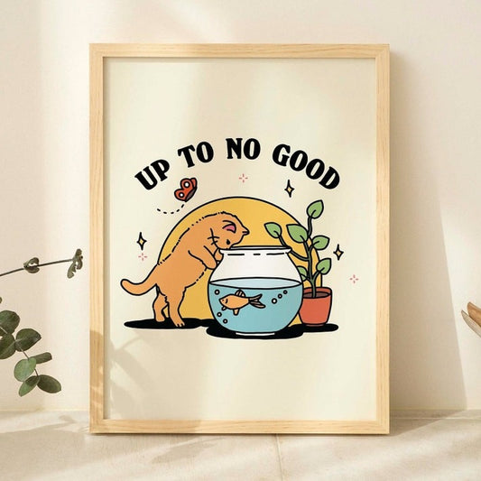 'Up to no good' Cat Print