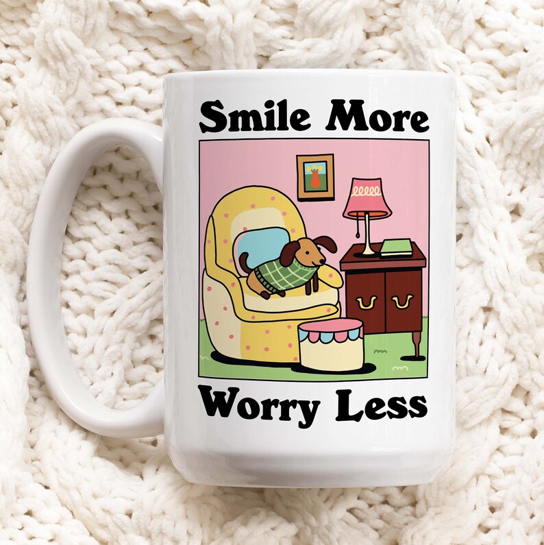 'Smile more' Sausage Dog Mug