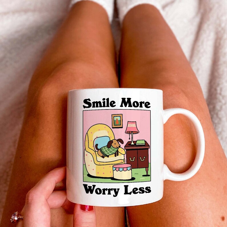 'Smile more' Sausage Dog Mug