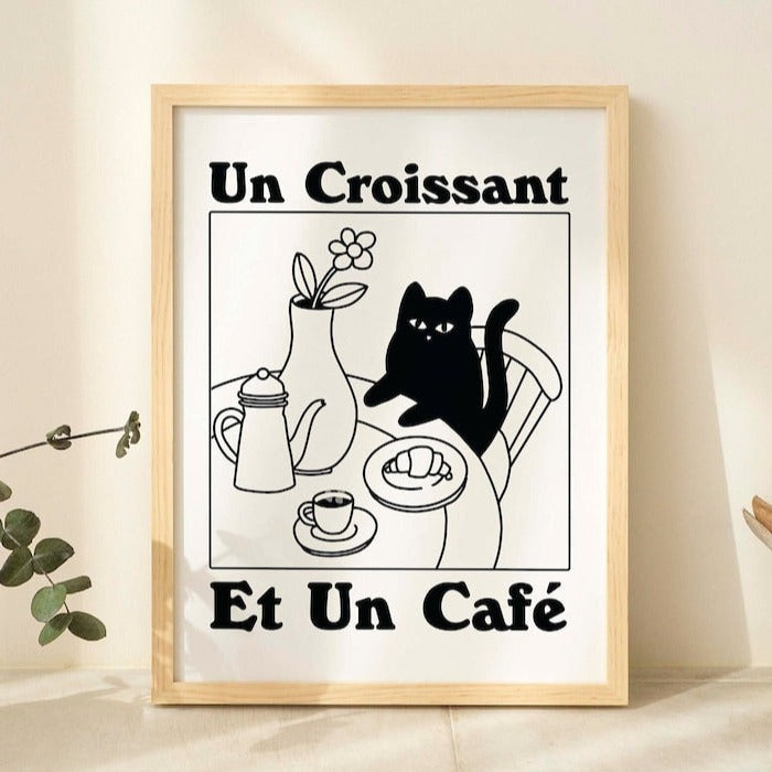 'Un Croissant, et un cafe' Cat Print