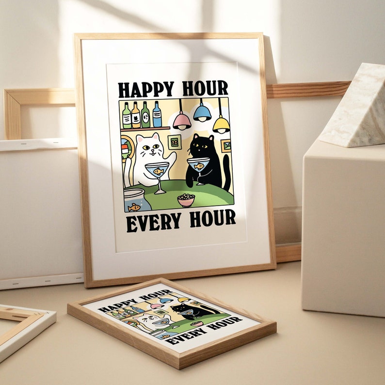 'Happy Hour' Cat Print