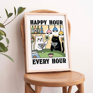 'Happy Hour' Cat Print