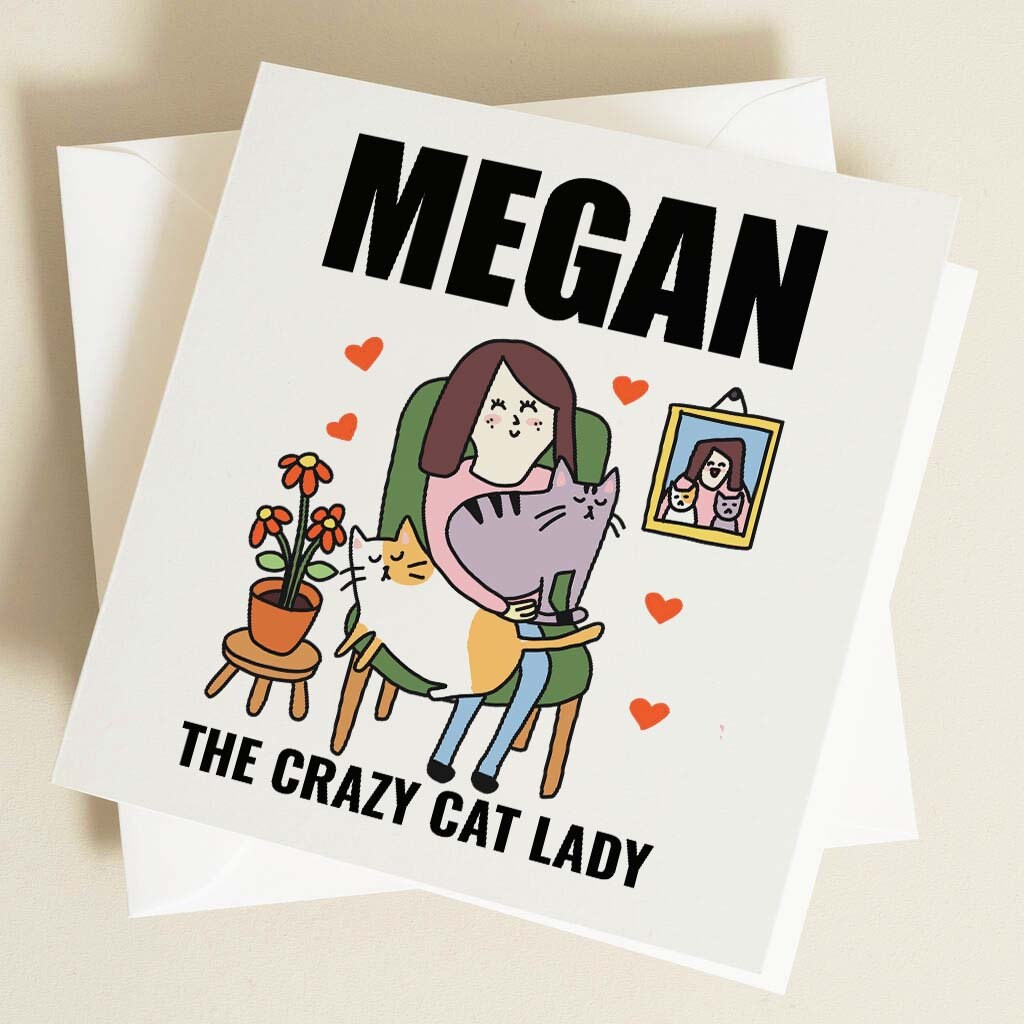 CUSTOM Crazy Cat Lady Card, Cat Owner Greeting Card, Personalised Kitty Cat Birthday Card, Cat Mama, Novelty Personalised, Card Cat Lover