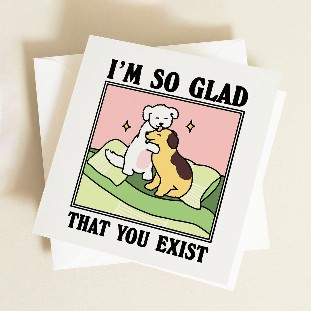 Glad You Exist Cute Couples Card, Anniversary Card For Her, Him,Husband, Wife, Girlfriend, Boyfriend, Romantic Card, Greeting Card