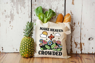 Make Heaven Crowded Tote Bag, Retro Illustration Grocery Bag, Positive Quote Groovy Canvas Tote, Ecofriendly Shopping Bag, Cute Accessories