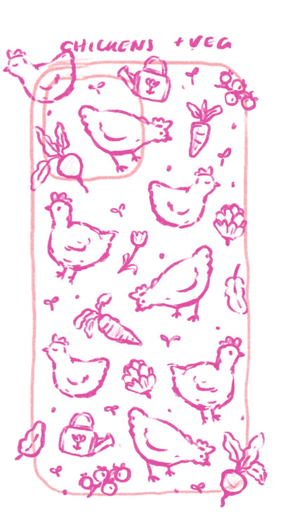 Original pencil sketch for Lucky Clucks Phone Case