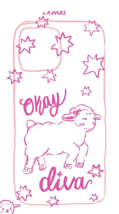 Original pencil sketch for Okay Diva - Spring Edition Sheep Phone Case