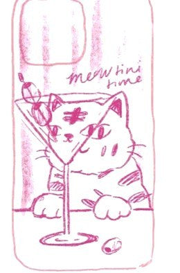 Original pencil sketch for Meowtini Time Phone Case