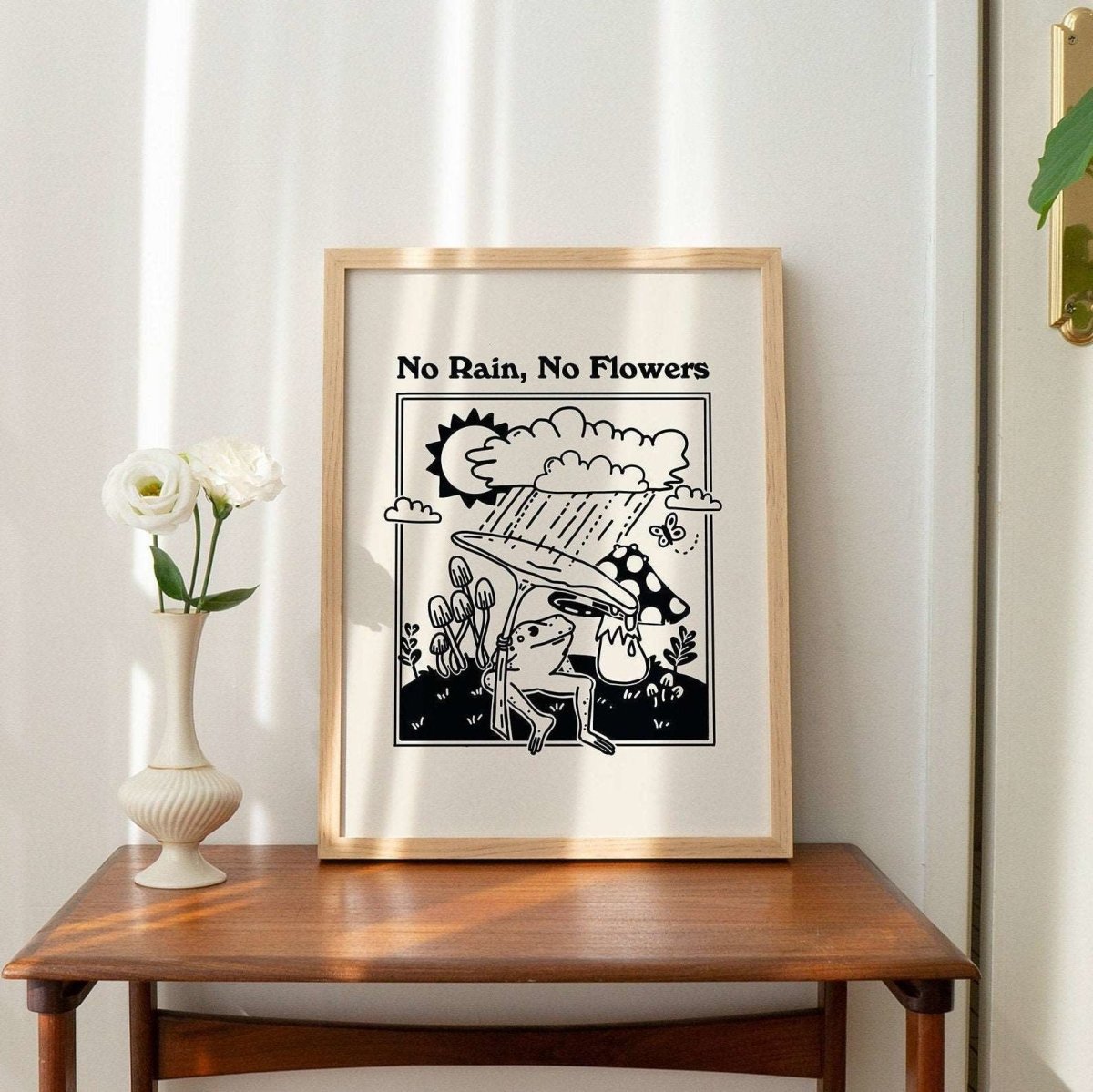 'No Rain No Flowers' Minimal Frog Print - Art Prints - Kinder Planet Company