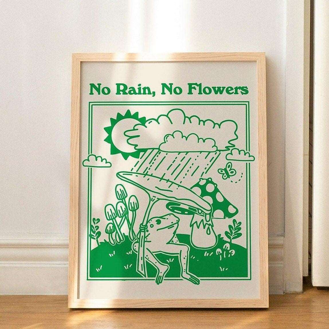 'No Rain No Flowers' Minimal Frog Print - Art Prints - Kinder Planet Company