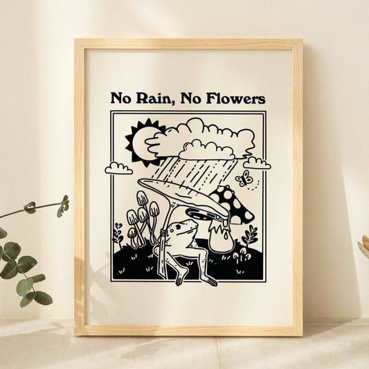 'No Rain No Flowers' Minimal Frog Print - Art Prints - Kinder Planet Company
