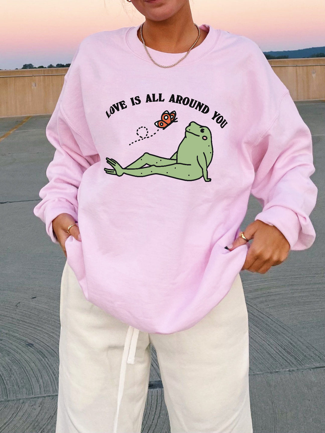 'Love is all around' Valentines Frog Sweatshirt