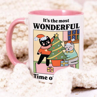 Pink Cat Christmas Mug