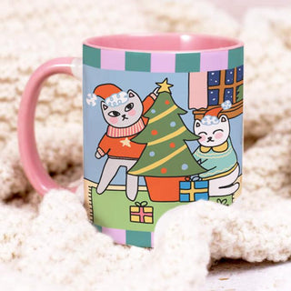 Colorful Blue Cat Christmas Mug