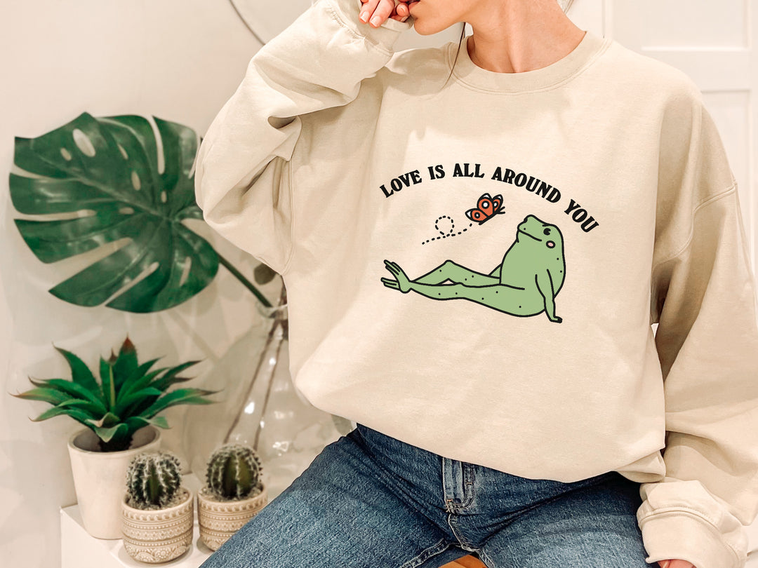 'Love is all around' Valentines Frog Sweatshirt