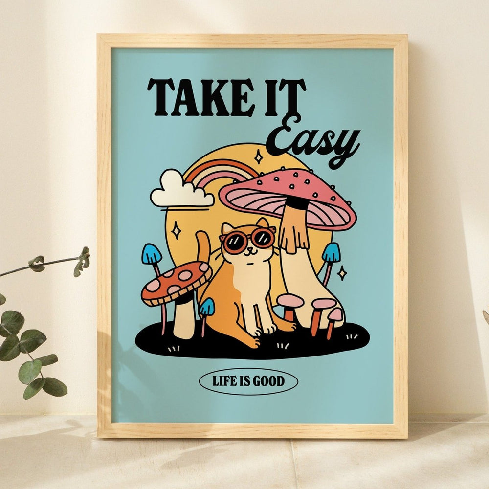 'Take it Easy' Groovy Cat Print - Art Prints - Kinder Planet Company