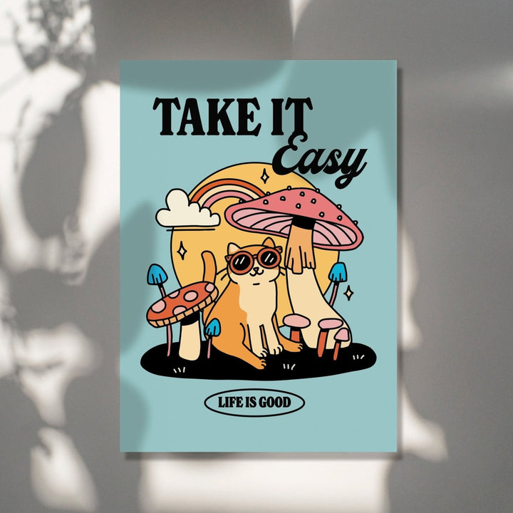 'Take it Easy' Groovy Cat Print - Art Prints - Kinder Planet Company