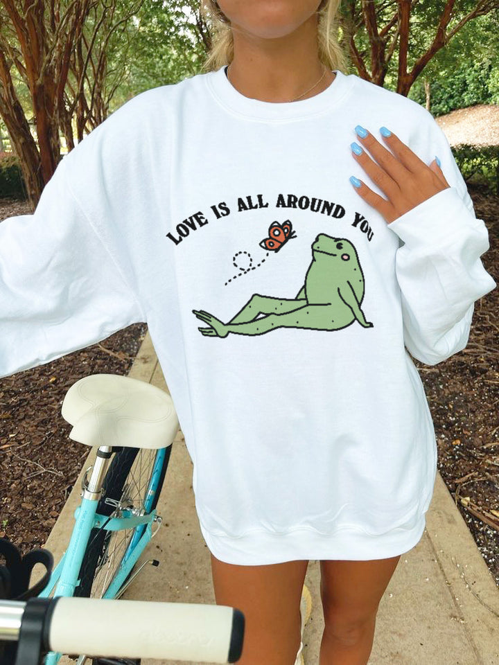 'Love is all around' Valentines Frog Sweatshirt