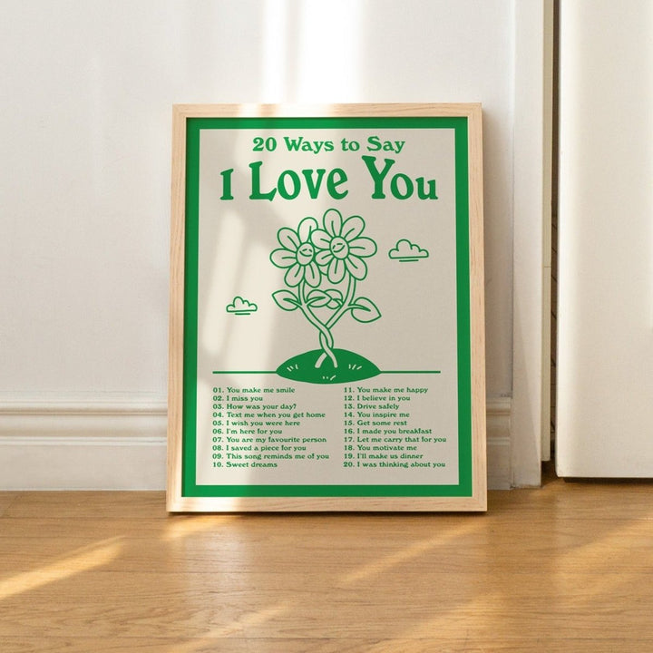 20 Ways To Say 'I Love You' Print - Art Prints - Kinder Planet Company