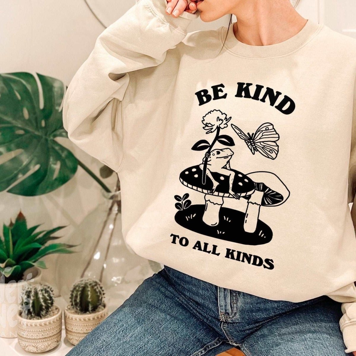 'Be Kind' Frog And Butterfly Sweatshirt - Sweatshirts & Hoodies - Kinder Planet Company