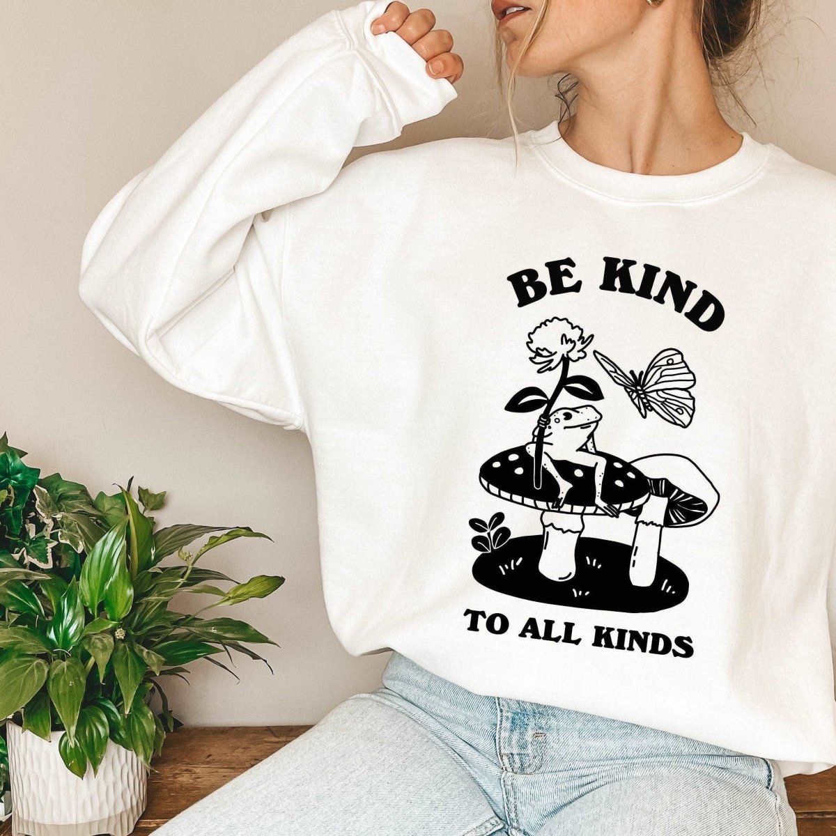 'Be Kind' Frog And Butterfly Sweatshirt - Sweatshirts & Hoodies - Kinder Planet Company
