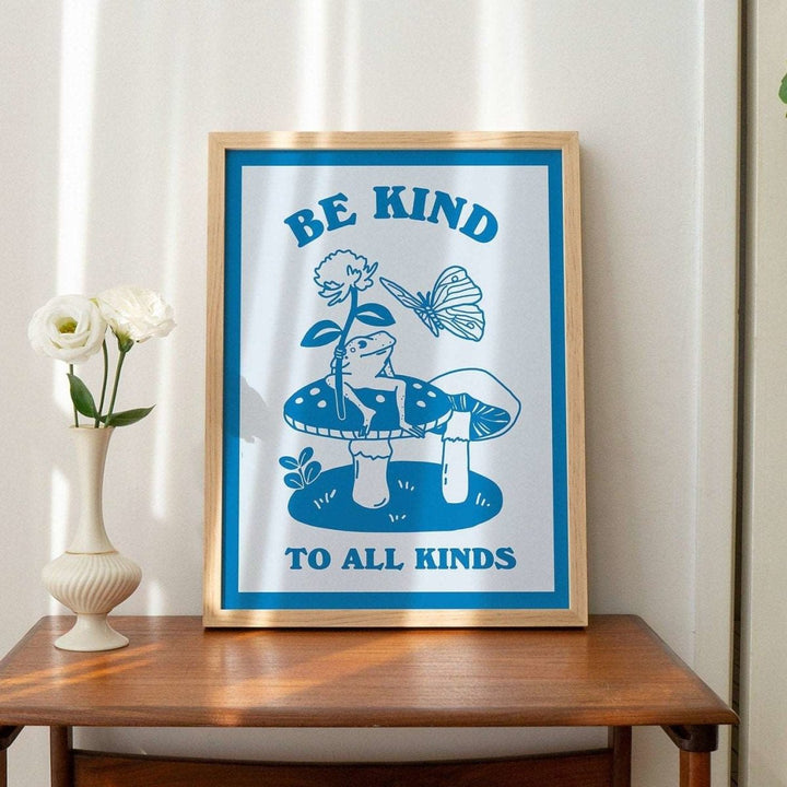 'Be Kind To All Kinds' Frog Butterfly Print - Art Prints - Kinder Planet Company