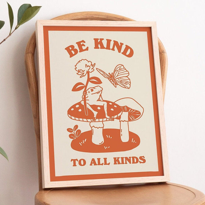 'Be Kind To All Kinds' Frog Butterfly Print - Art Prints - Kinder Planet Company