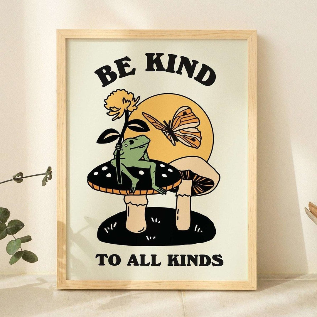 'Be Kind To All Kinds' Frog Butterfly Print - Art Prints - Kinder Planet Company