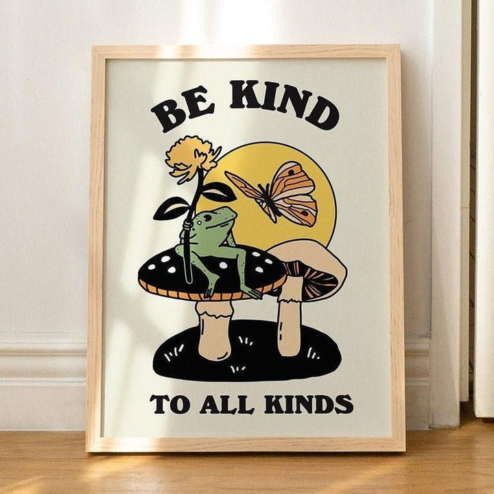 'Be Kind To All Kinds' Frog Butterfly Print - Art Prints - Kinder Planet Company