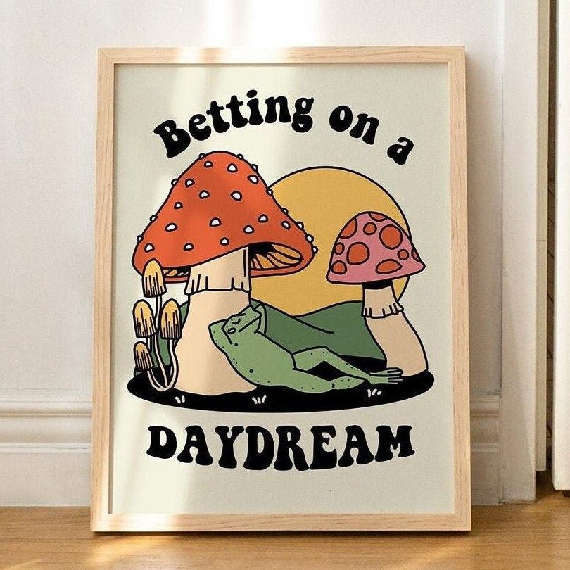 'Betting On A Daydream' Frog Mushroom Print - Art Prints - Kinder Planet Company