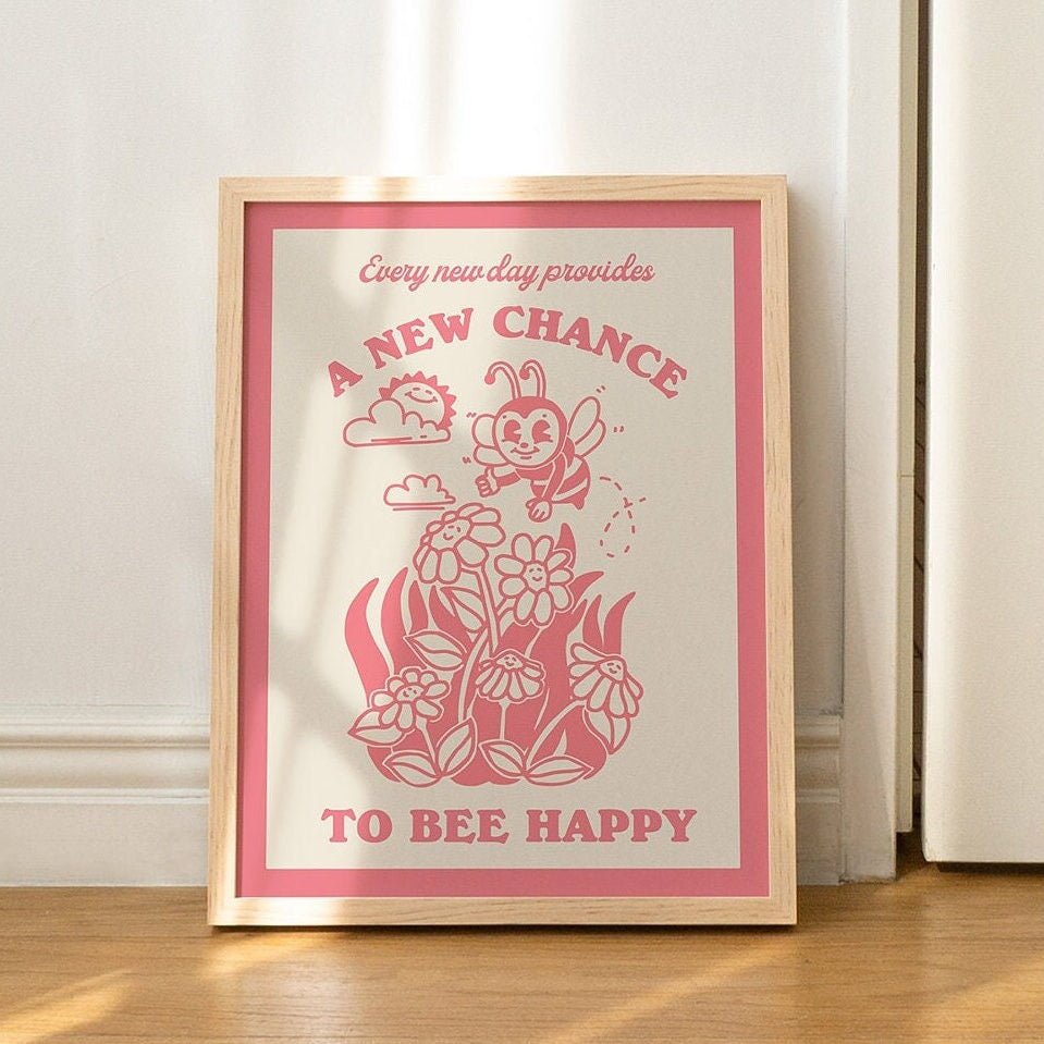 'Chance To Bee Happy' Cute Print - Art Prints - Kinder Planet Company