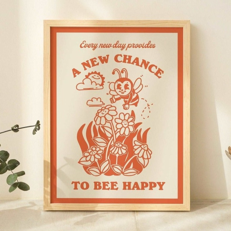'Chance To Bee Happy' Cute Print - Art Prints - Kinder Planet Company