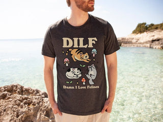 Dark 'DILF Damn I Love Felines' Tshirt - T-shirts - Kinder Planet Company