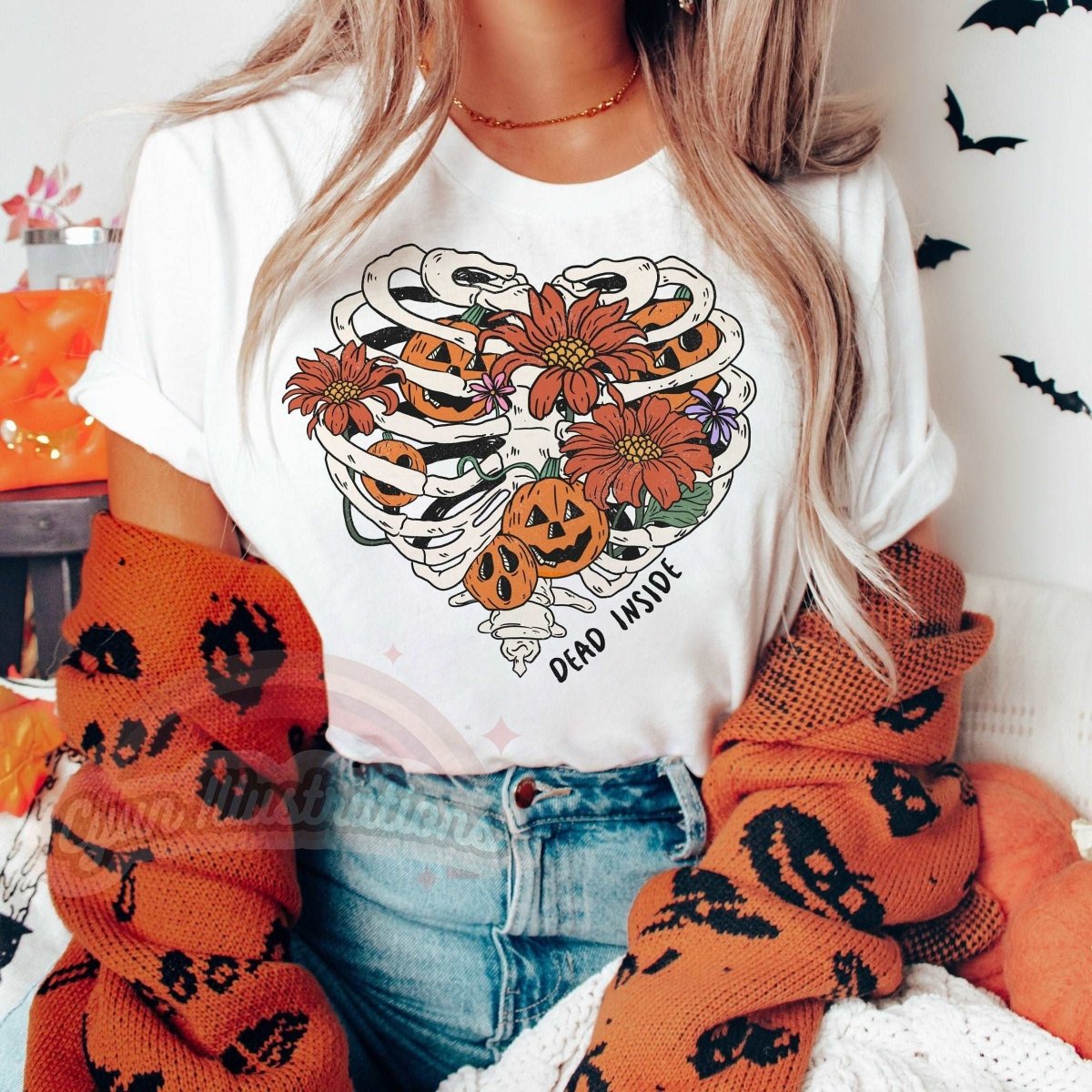 'Dead Inside' Halloween Skull Tshirt - T-shirts - Kinder Planet Company