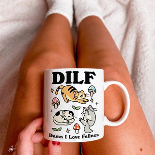 'Dilf Damn I Love Felines' Cat Mug - Mugs - Kinder Planet Company