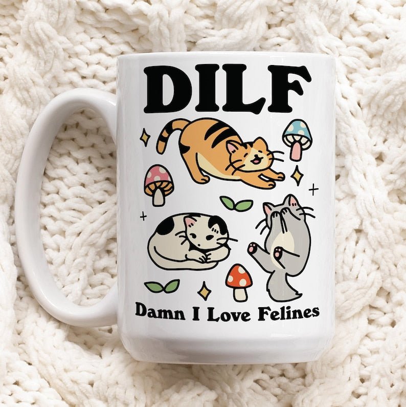 'Dilf Damn I Love Felines' Cat Mug - Mugs - Kinder Planet Company