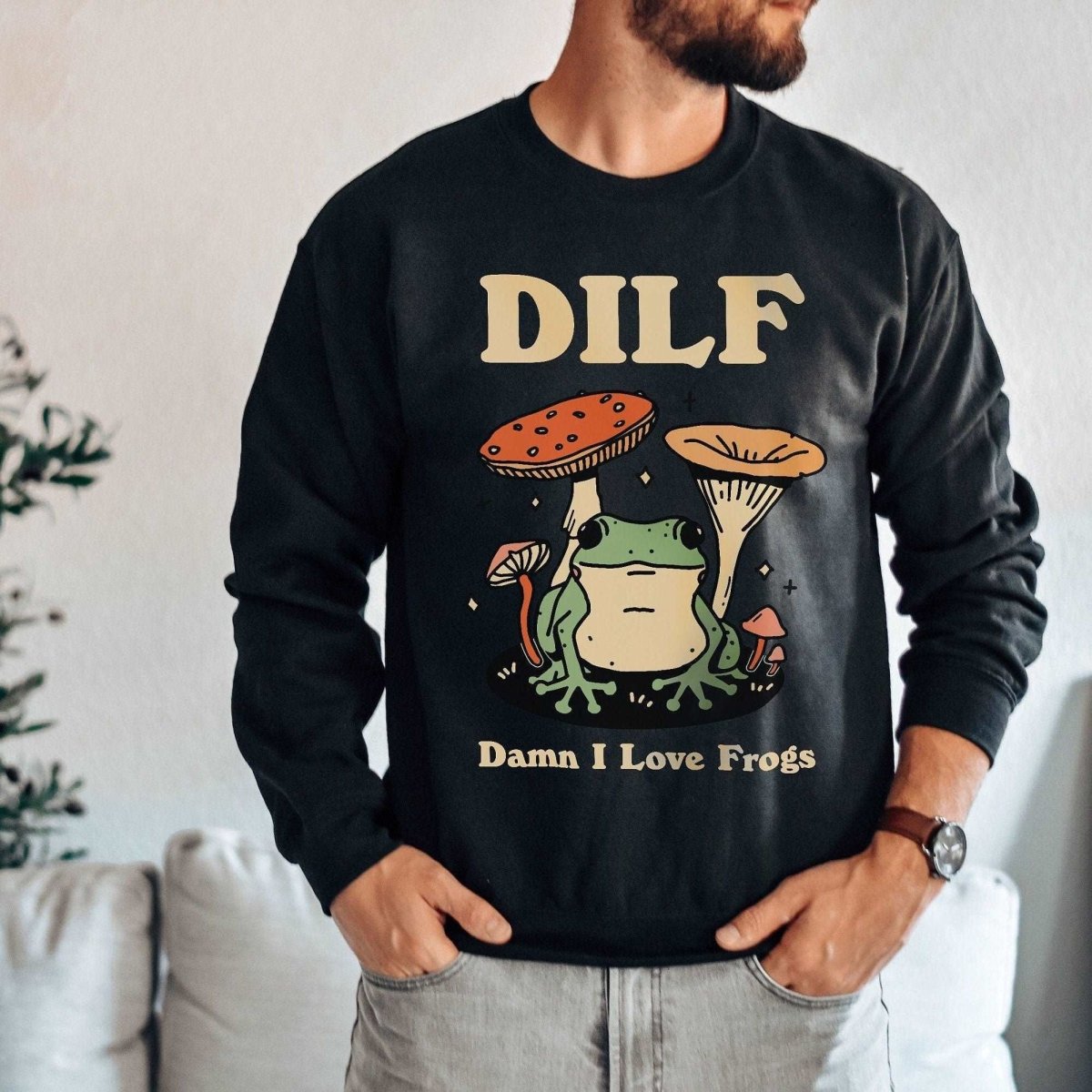 'Dilf Damn I Love Frogs' Funny Sweatshirt - Sweatshirts & Hoodies - Kinder Planet Company