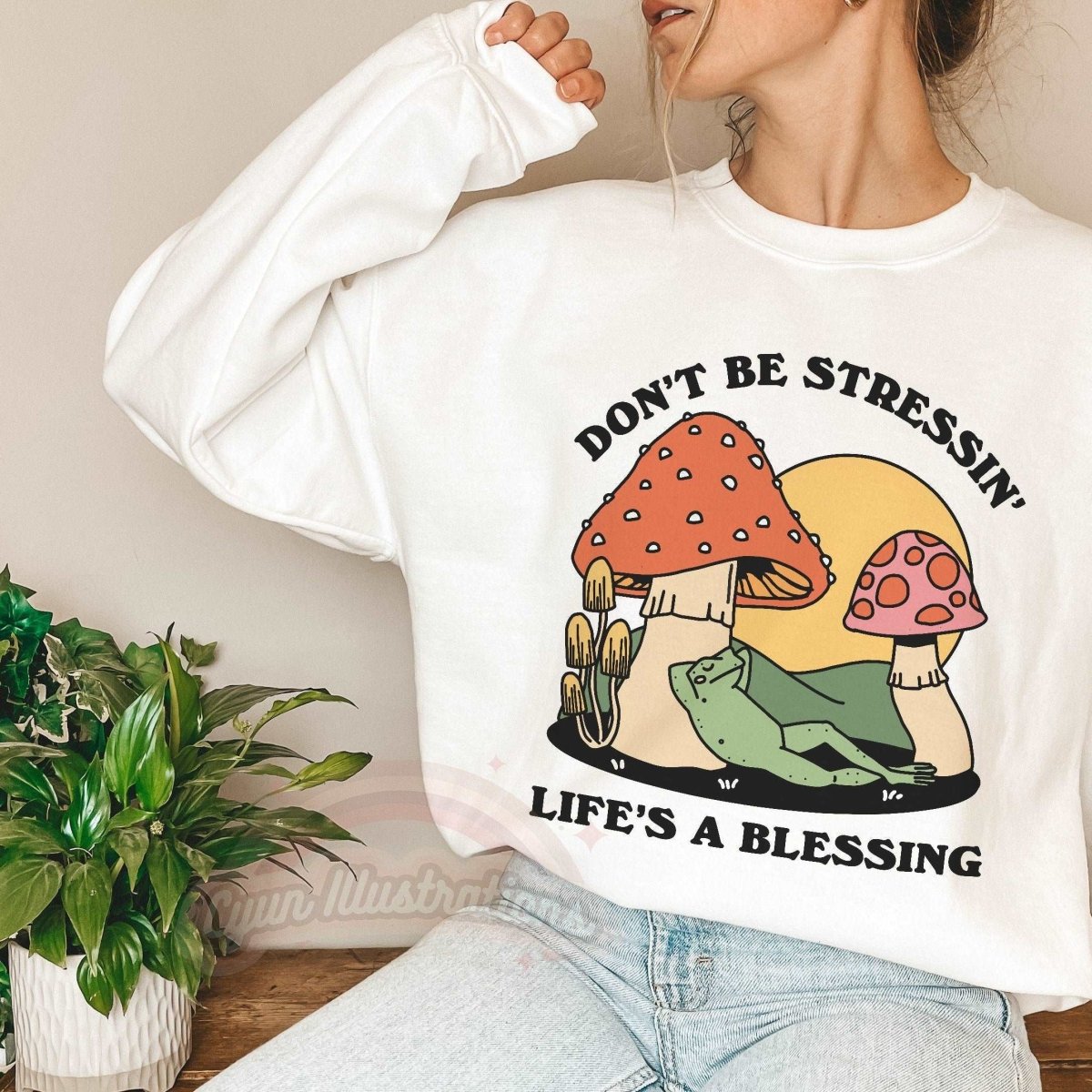 'Dont Be Stressing' Frog Mushroom Sweatshirt - Sweatshirts & Hoodies - Kinder Planet Company