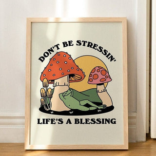 'Don't Be Stressing' Mushroom Frog Print - Art Prints - Kinder Planet Company