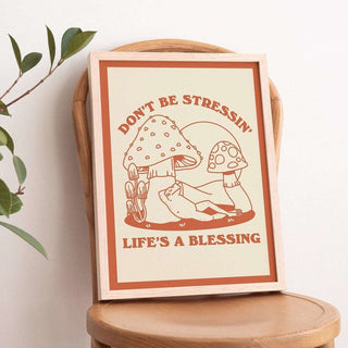 'Don't Be Stressing' Mushroom Frog Print - Art Prints - Kinder Planet Company